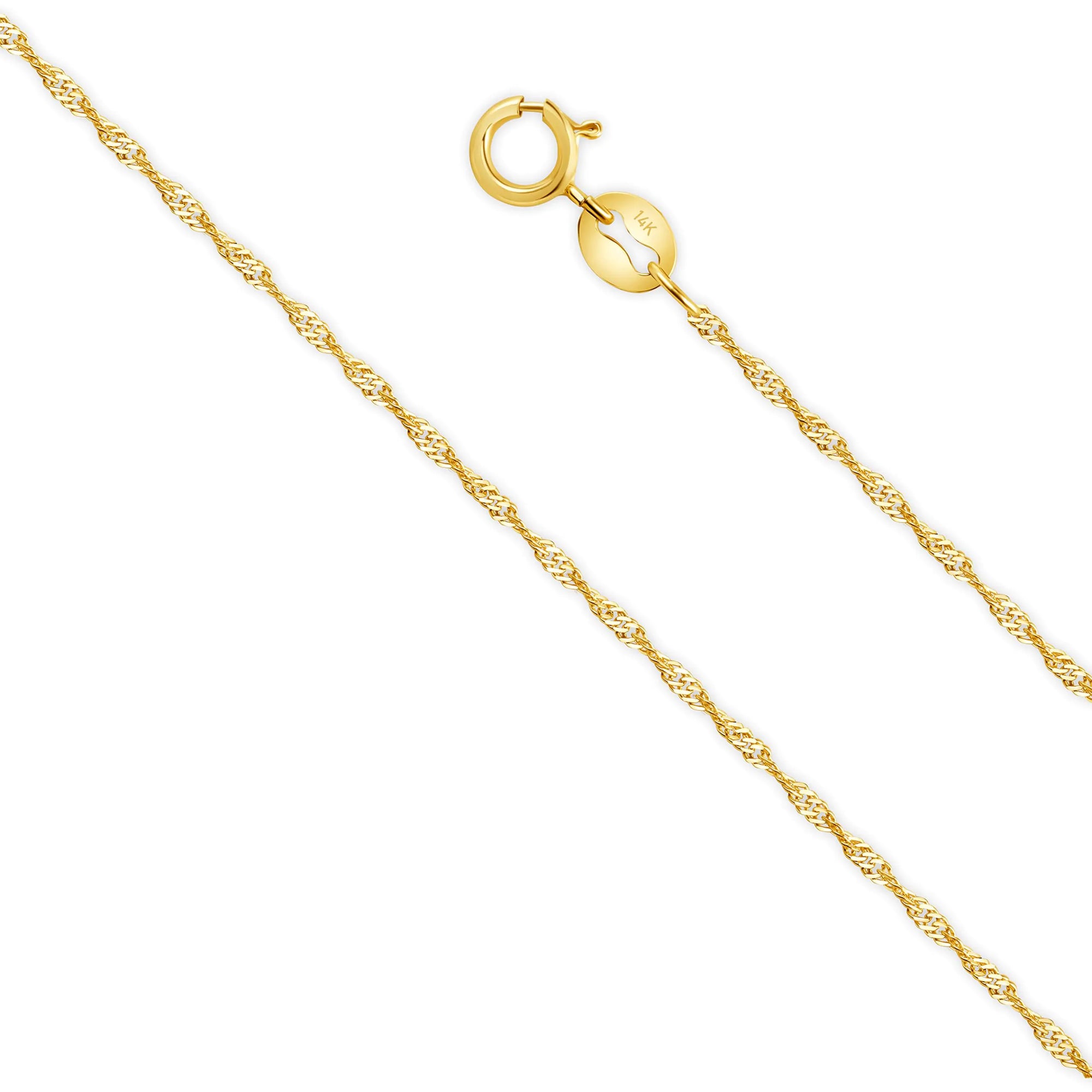 EVAYA 14K Gold Singapore Chain Necklace for Women & Men (1-1.5mm Width 14-24" Length) - Cadenas de Oro Puro de 14K (1mm 22 Inches 14k Yellow Gold)