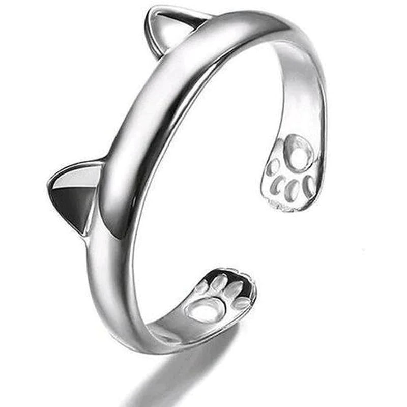 14K White Gold Plated Cat Ring