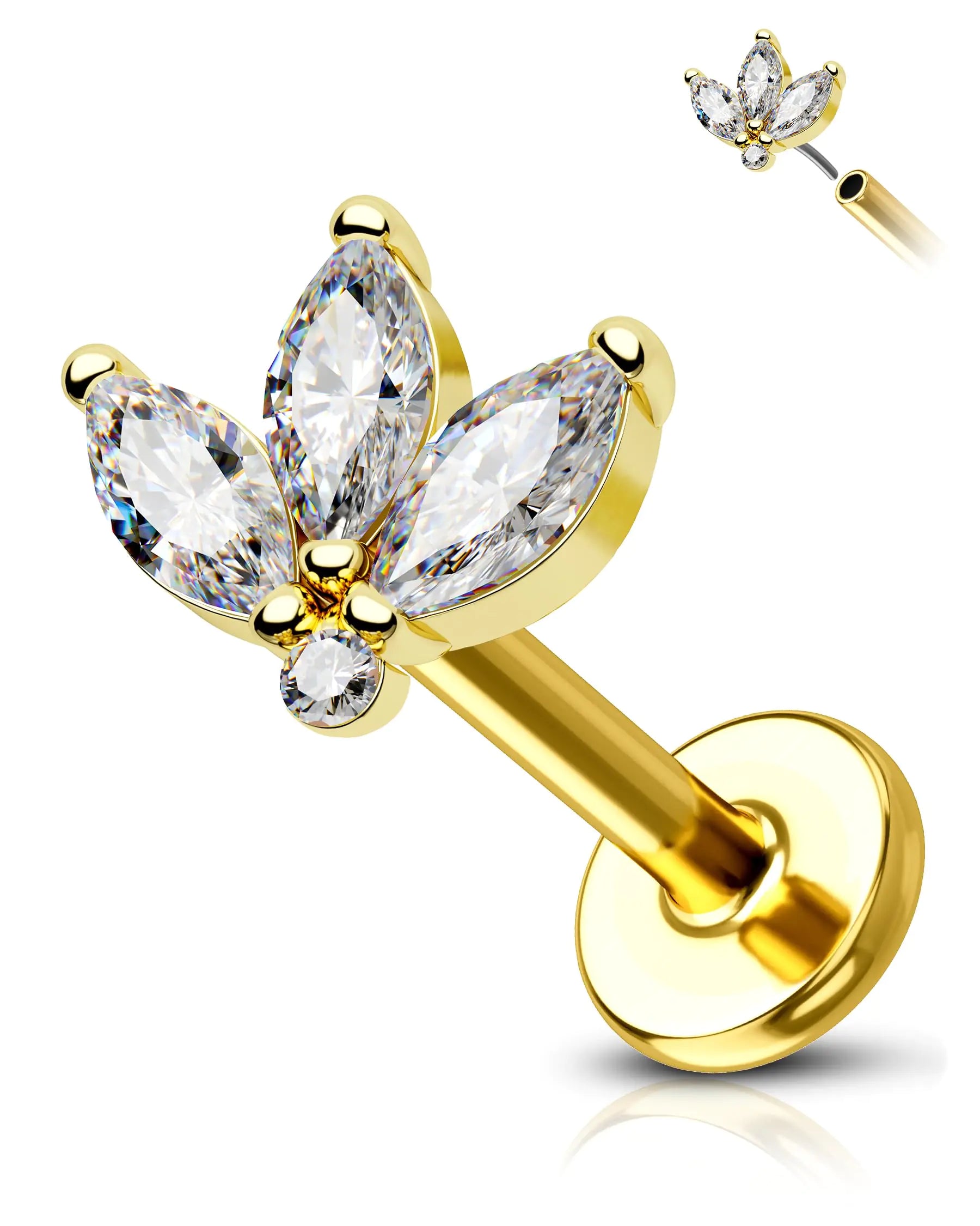 COCHARM 14K Yellow Gold Cartilage Earring Stud Flat Back 16g Flower Helix Piercing 14K Real Gold Tragus Piercing Jewelry Gold 14K Short Bar Cartilage Jewelry