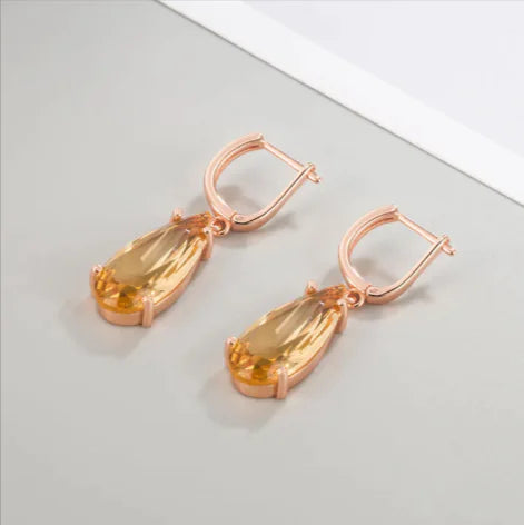 14K Gold Teardrop Champagne Earrings