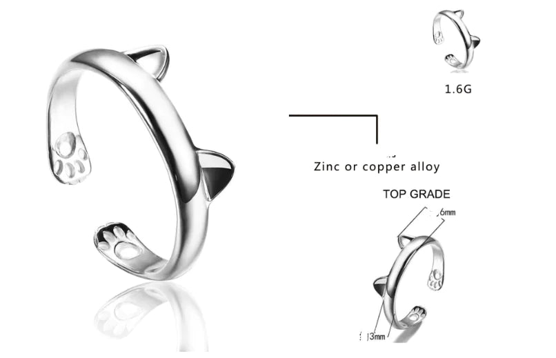 14K White Gold Plated Cat Ring