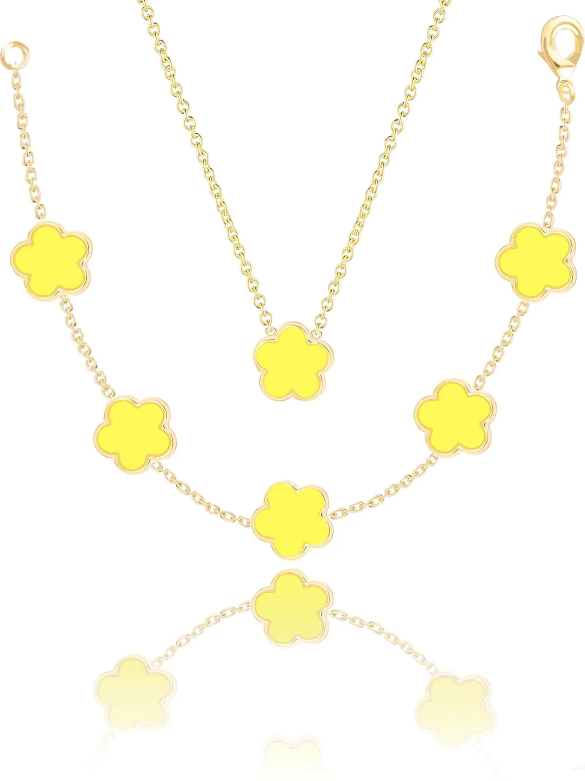 Qinpan Four Leaf Clover Necklace and Bracelet Set for Women Lucky Flower 14K Gold Jewelry (Yellow-14K Gold)