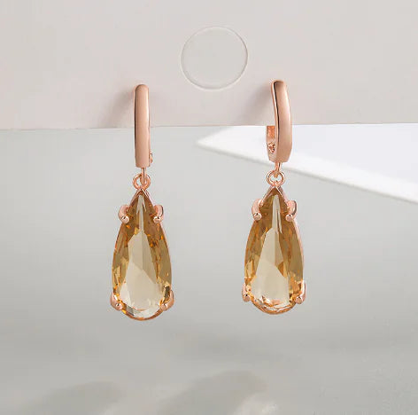 14K Gold Teardrop Champagne Earrings