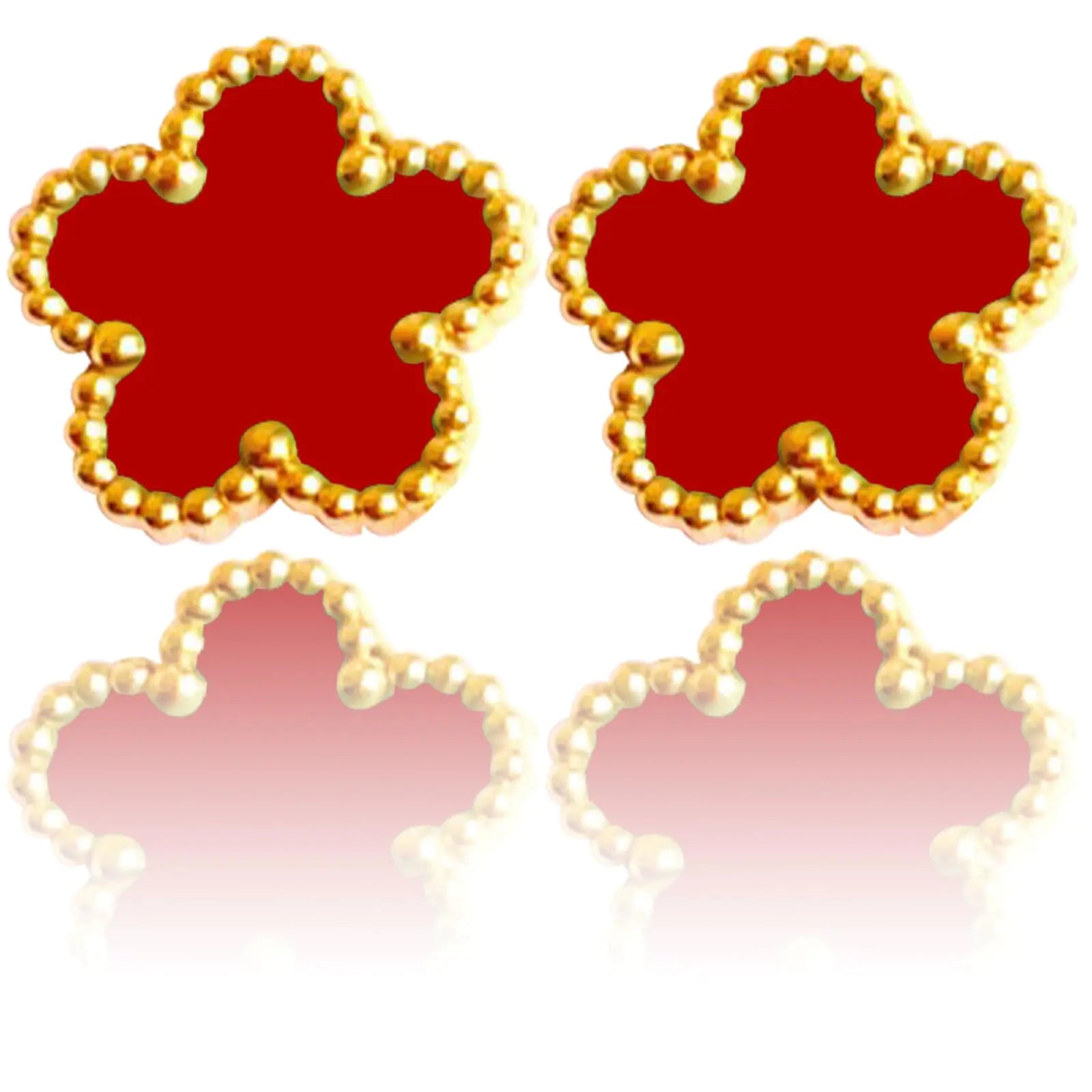 14K Gold Four Leaf Clover Stud Earrings for Women Lucky Flower Jewelry (Red-14K Gold)