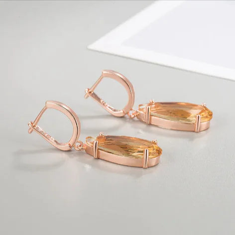 14K Gold Teardrop Champagne Earrings