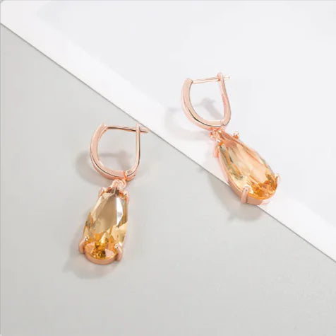 14K Gold Teardrop Champagne Earrings